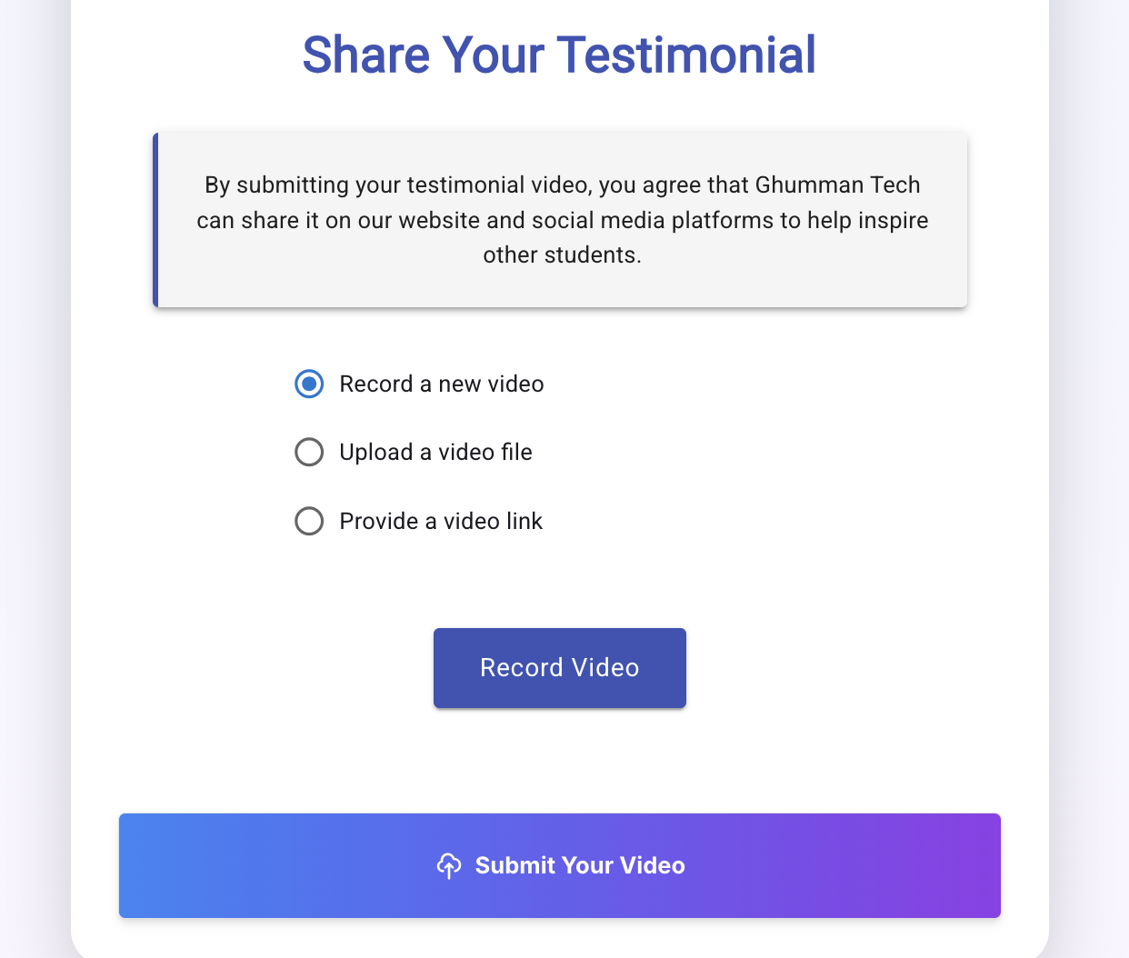 Video Input Options for Students
